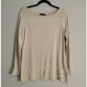 Brooks Brothers Tan Burnout Stripe Round Neck Silk Blend Sweater Size Medium